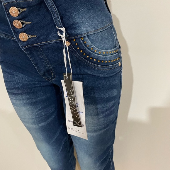 new Diva Star Colombian stretch push up dark blue capri jeans - Picture 3 of 3